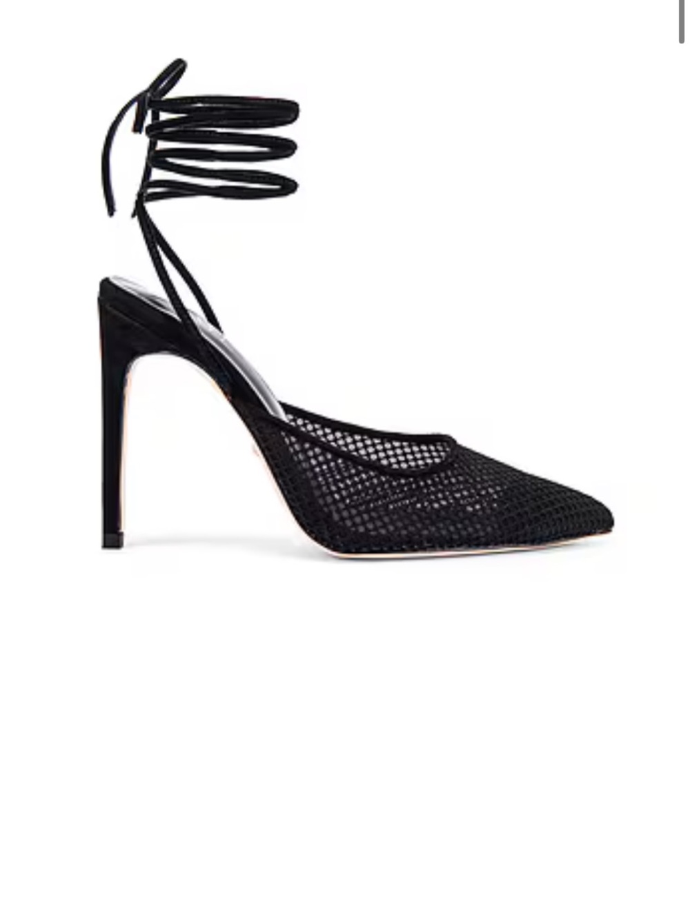 RAYE Black Mesh Pointed-Toe Ankle-Tie Stiletto Pumps